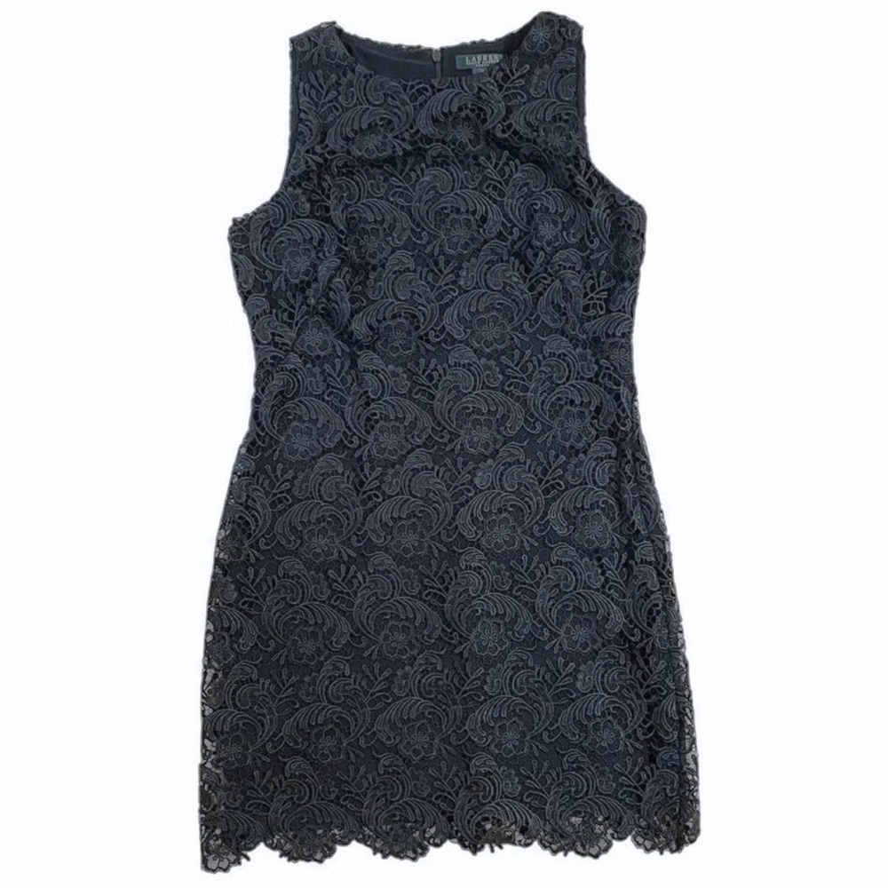 *Lauren Ralph Lauren Navy Sleeveless Lace Sheath Dress Sz 12 Special Occasion